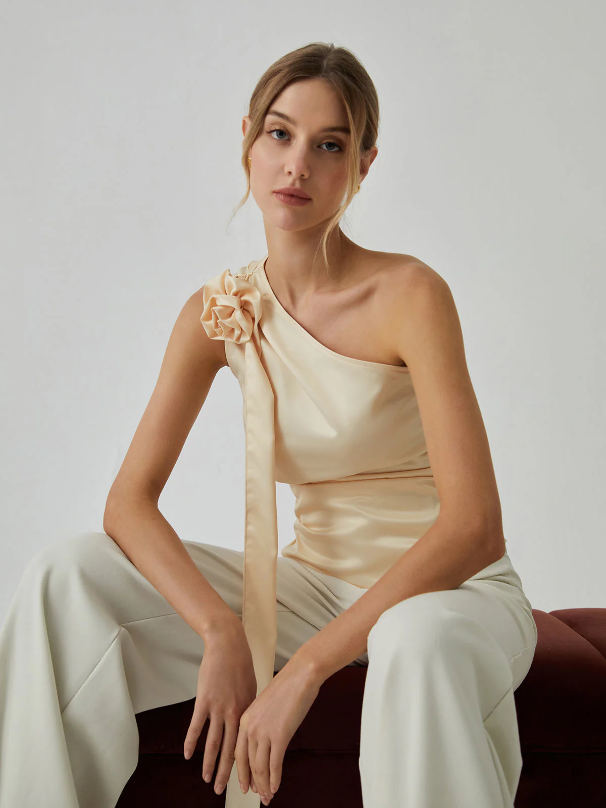 Rosette One Shoulder Trendy Off Tank Top - Image 5