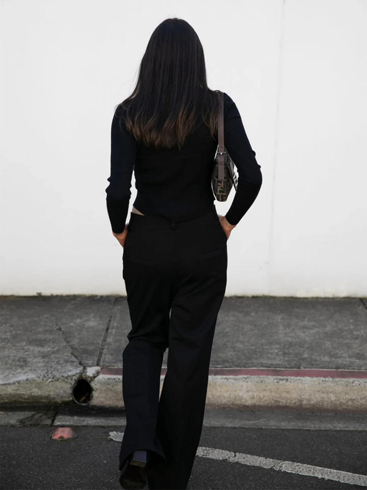 Ribbed V-neck Long Sleeve Modern Slit Knit Crop Top - Image 4