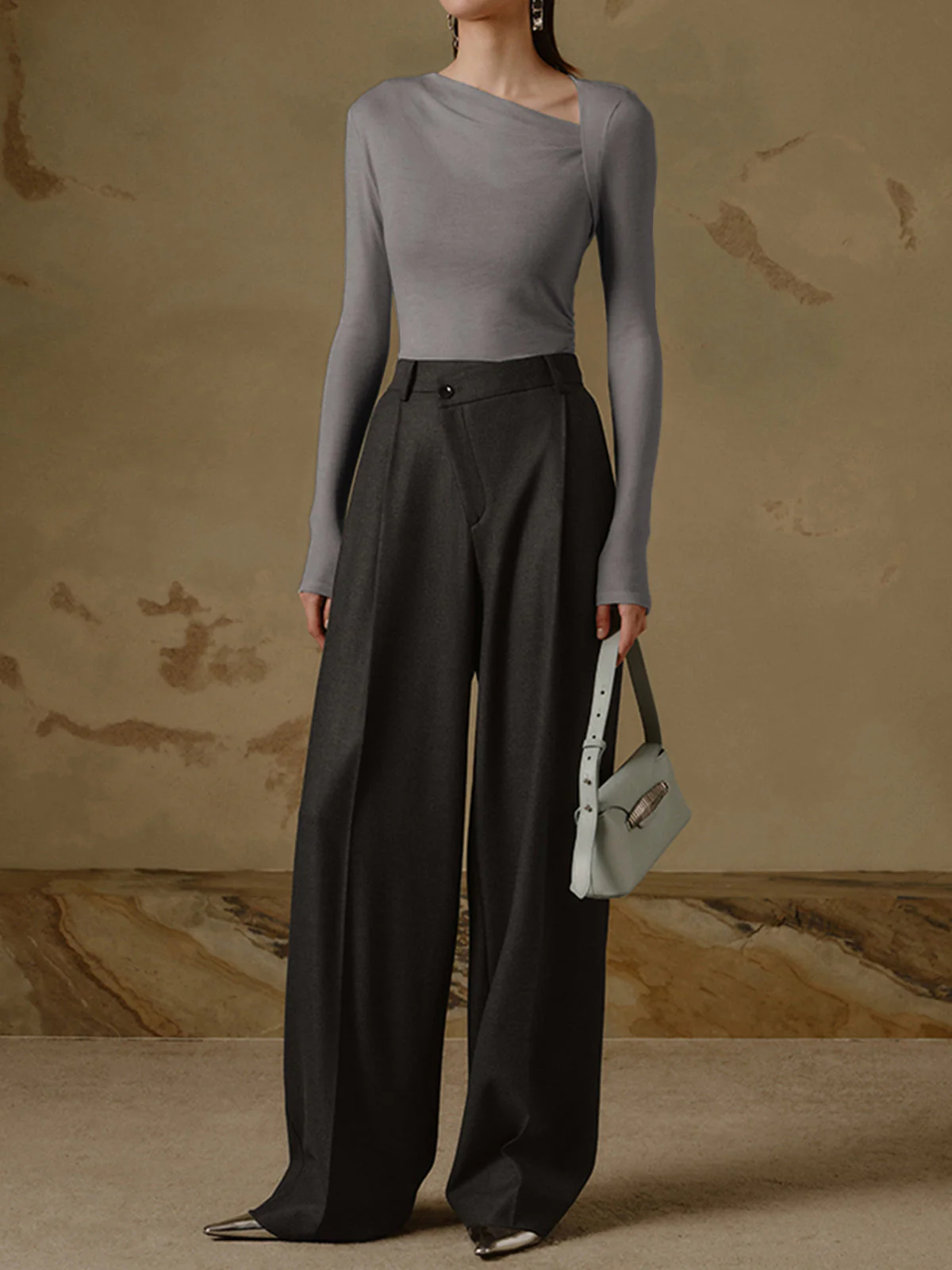 Ribbed Knit Long Trendy Sleeve Asymmetric Shirt - Image 12