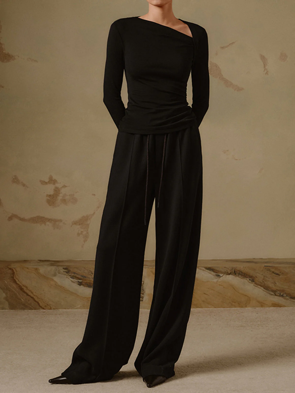Ribbed Knit Long Trendy Sleeve Asymmetric Shirt - Image 17