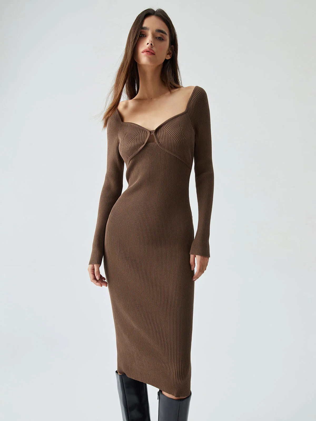 Ribbed Knit Bodycon Trendy Wrap Sweater Midi Dress - Image 14