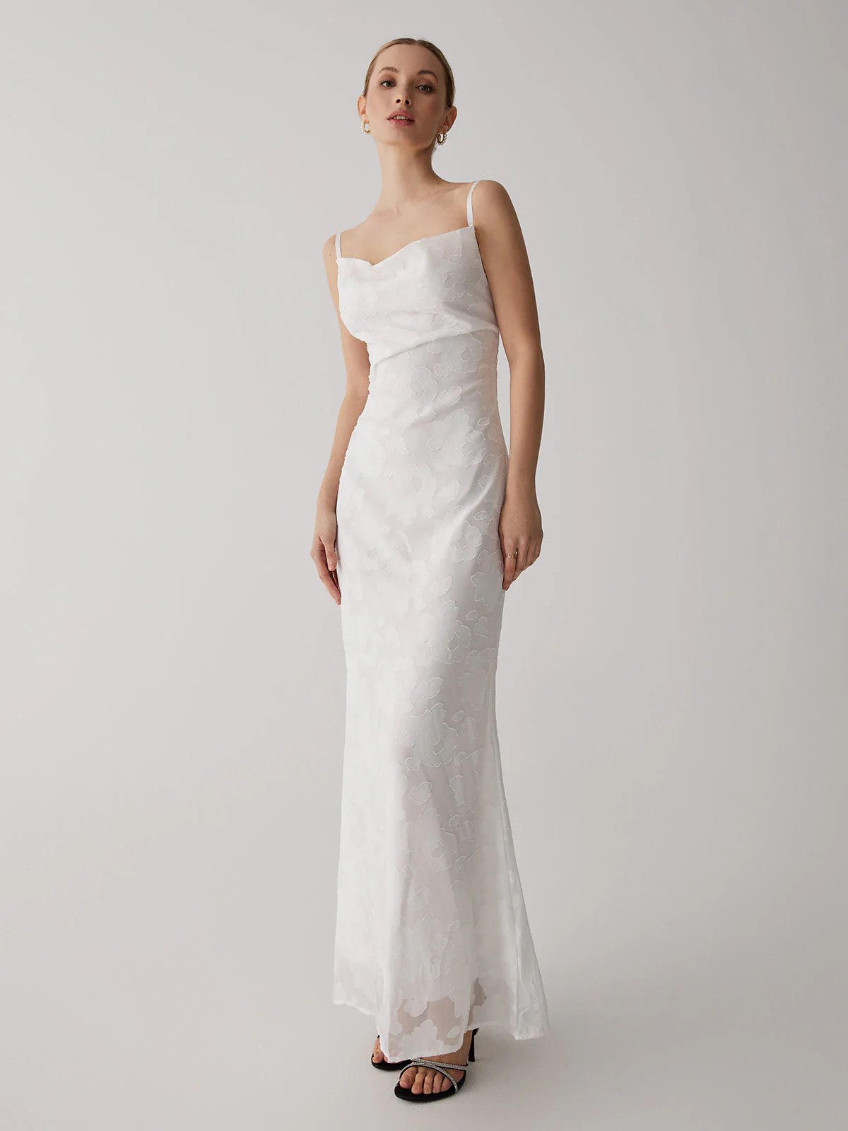 Floral Jacquard Open Trendy Back Long Dress - Image 11