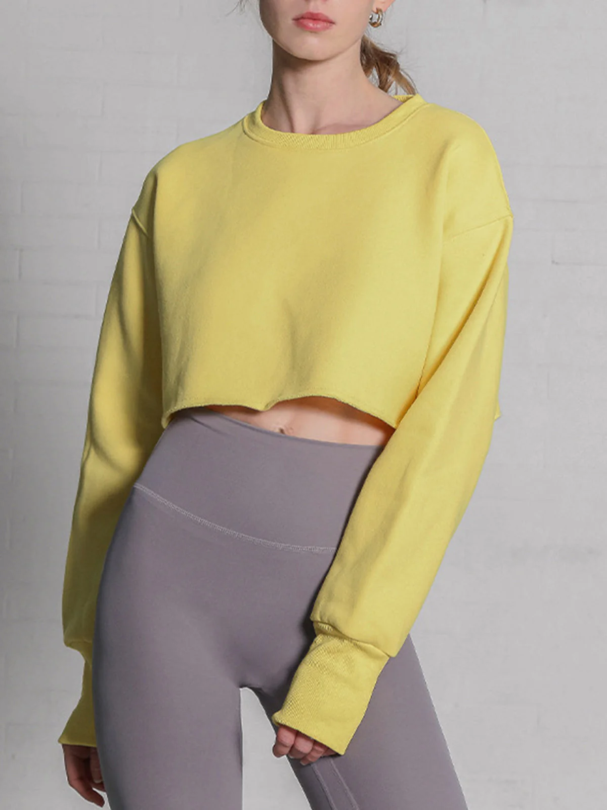Fleece Lined Graceful Solid Cropped Sweatshirt - Image 15