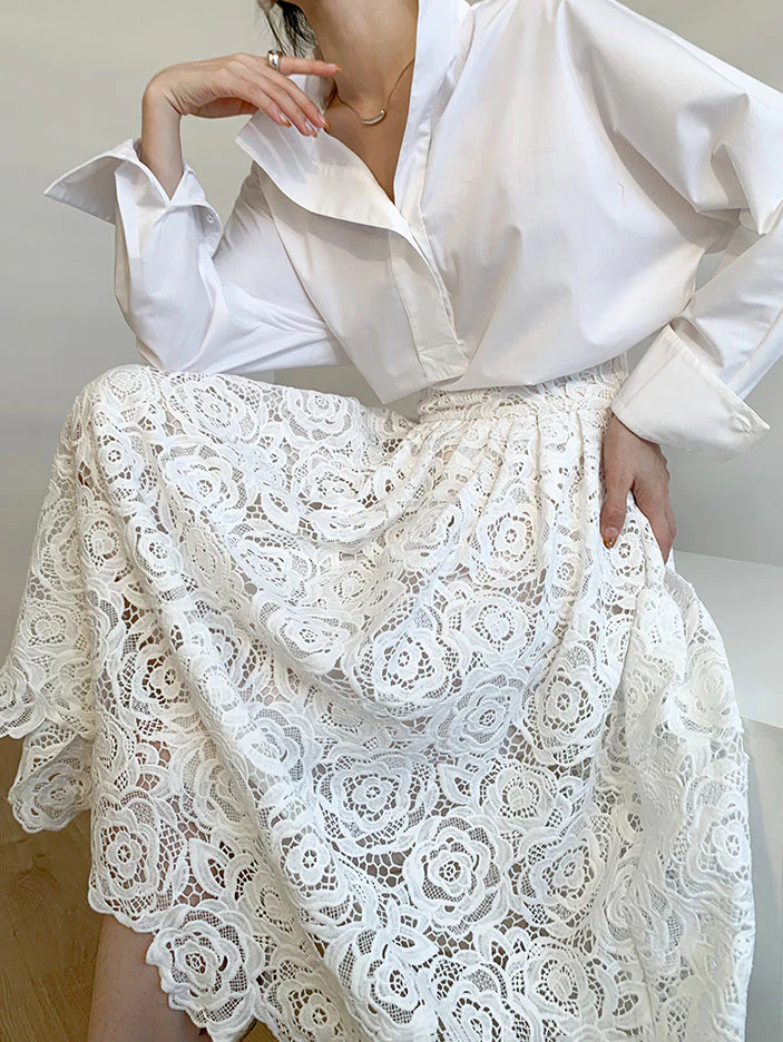 Eyelet Rosebud Graceful Pattern Maxi Skirt - Image 16