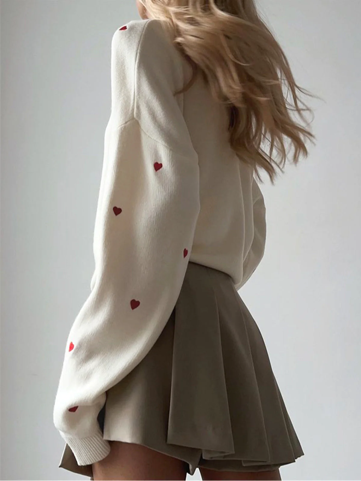 Embroidered Heart Graceful Oversized Knit Sweater - Image 10