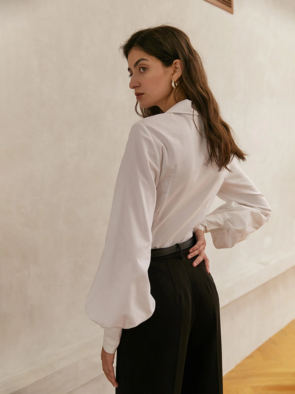 Elegant Collar Button Trendy Down Solid Shirt - Image 3