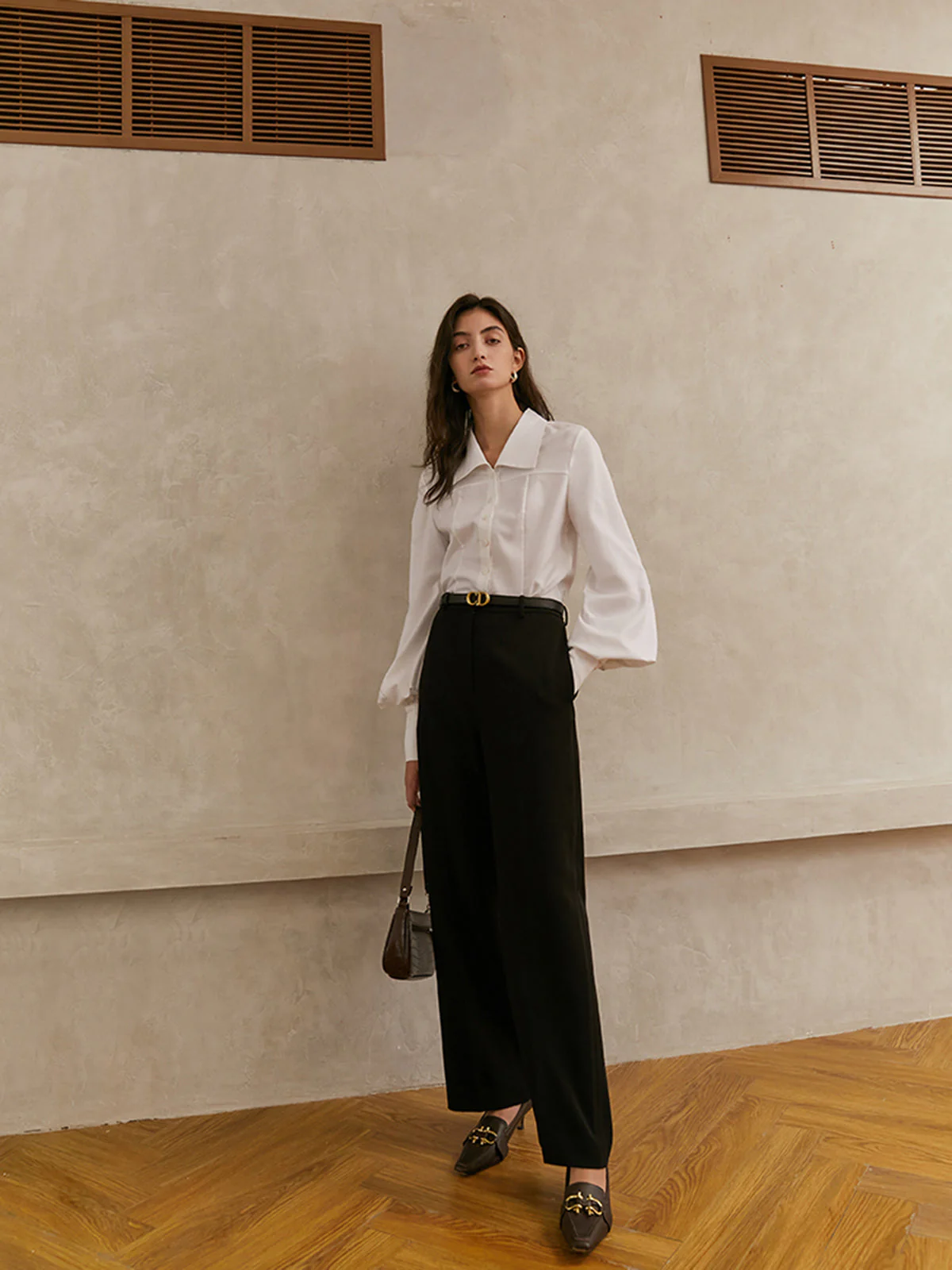 Elegant Collar Button Trendy Down Solid Shirt - Image 4