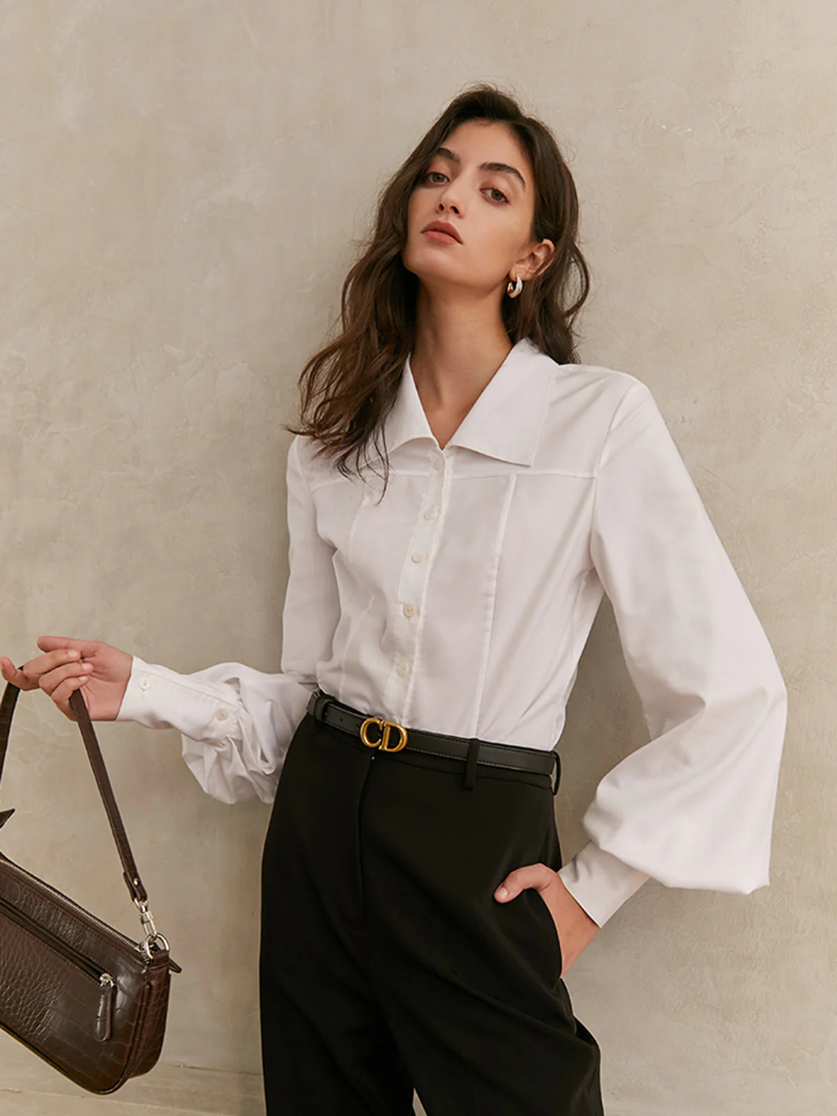 Elegant Collar Button Trendy Down Solid Shirt - Image 9