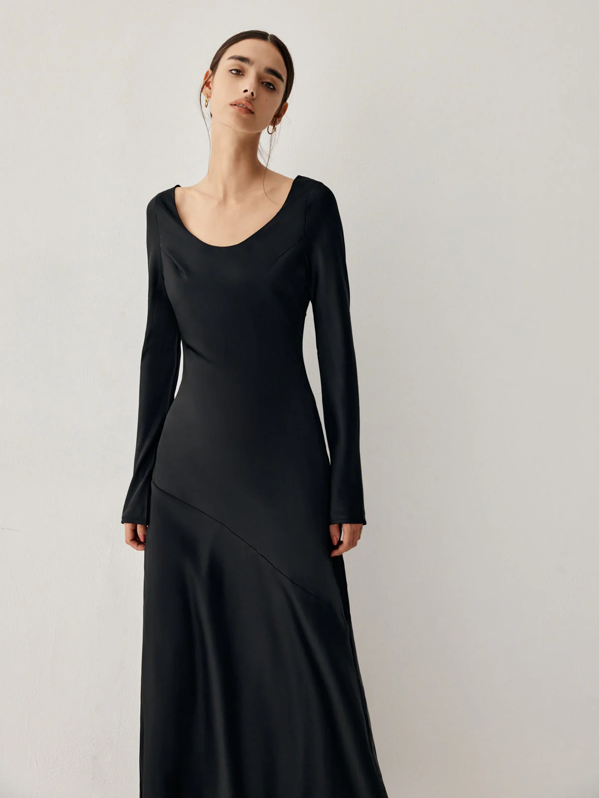 Effortless Satin Long Trendy Sleeve Long Dress - Image 11