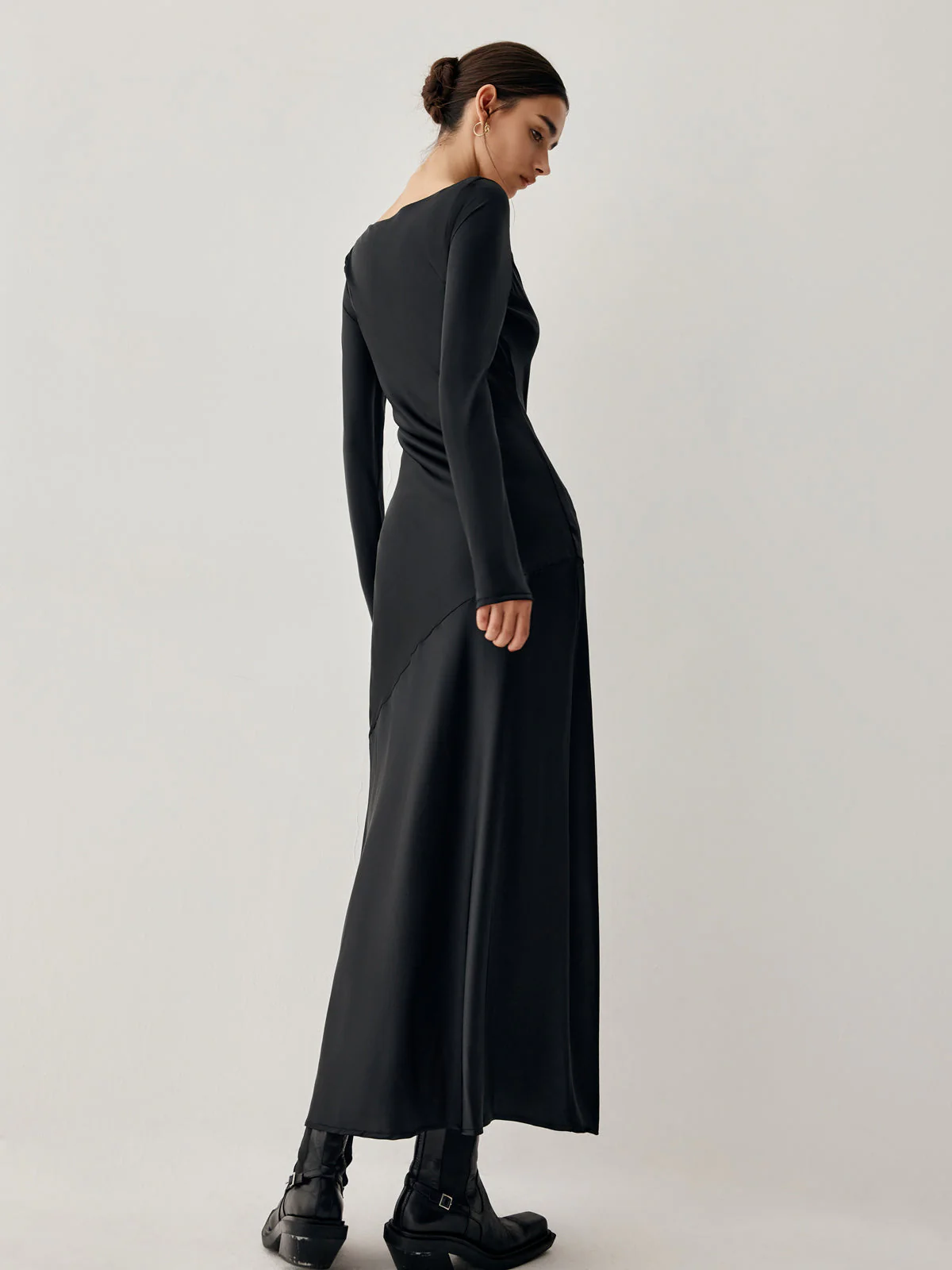 Effortless Satin Long Trendy Sleeve Long Dress - Image 8