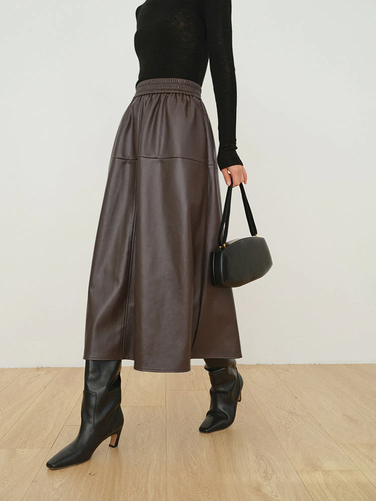 Double Pockets Graceful Leather Maxi Skirt - Image 10