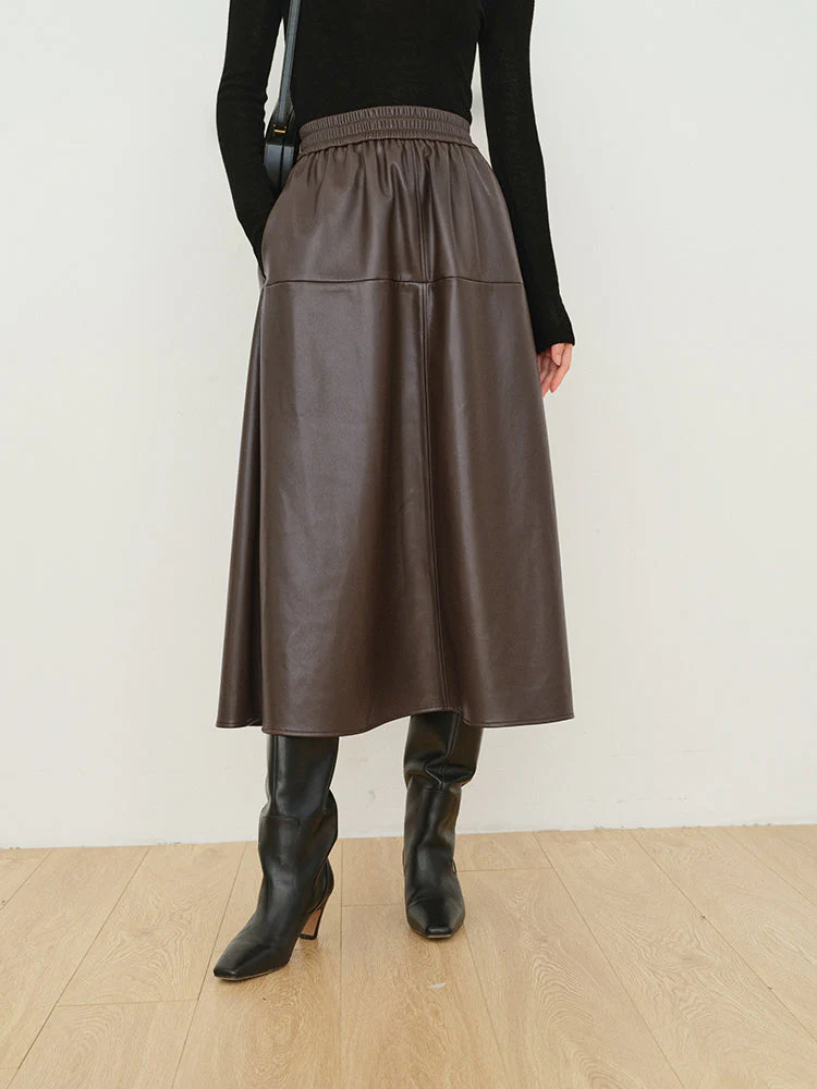 Double Pockets Graceful Leather Maxi Skirt - Image 6