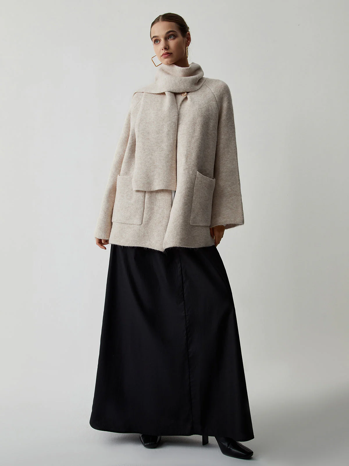 Double Pockets Kimono Trendy Jacket With Matching Scarf - Image 11
