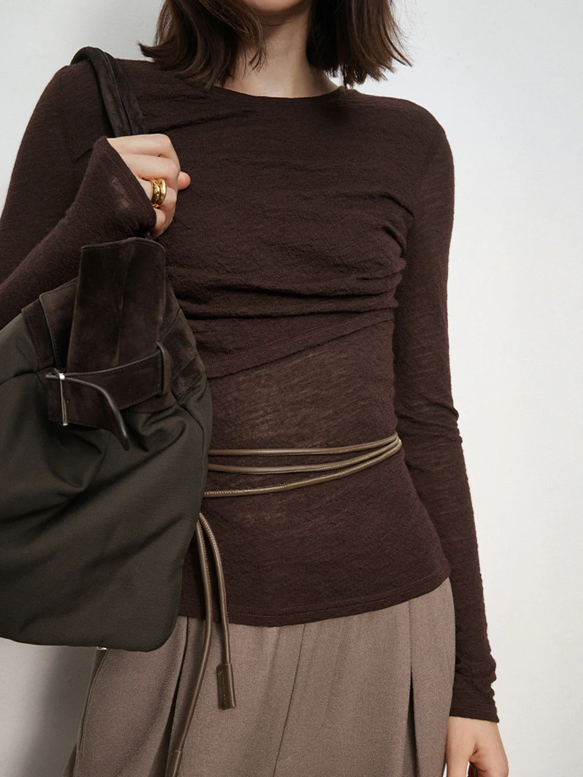 Double Layers Solid Trendy Long Sleeve Top - Image 4