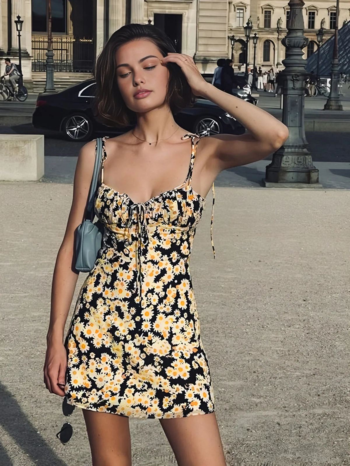 Daisy Printed Graceful Floral Short Dress - Image 8
