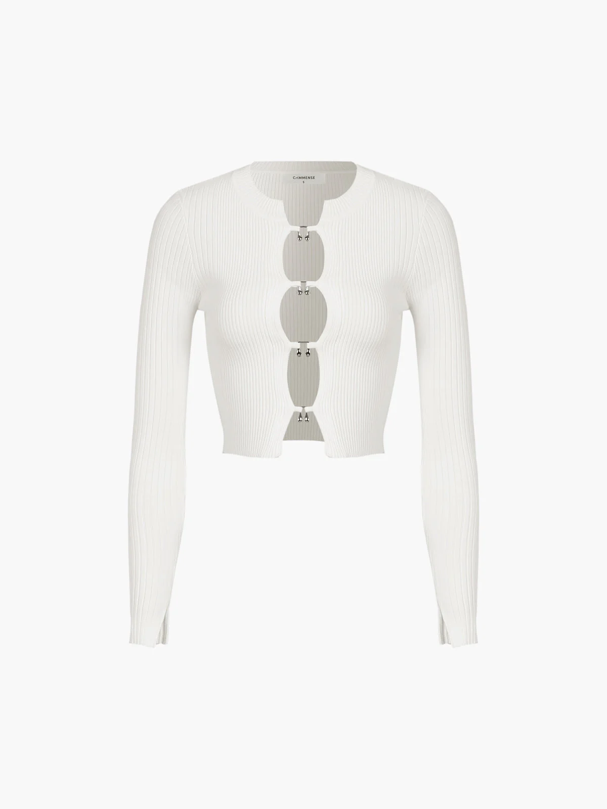 Cutout Split Beads Trendy Detail Ribbed Knit Top - Image 2
