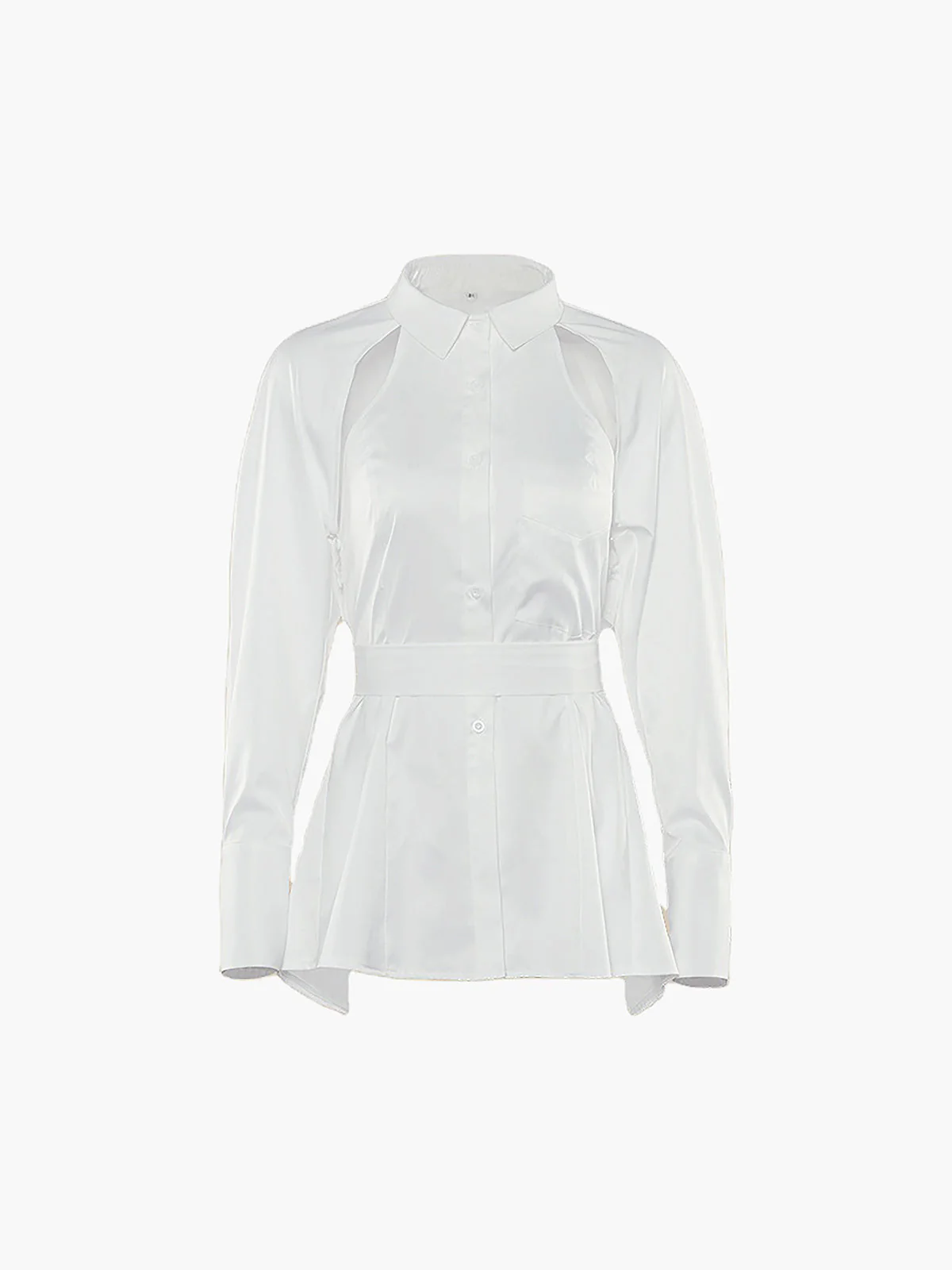 Cut Out Button Trendy Down Collar Shirt - Image 2