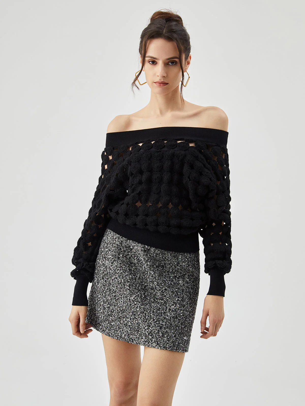 Crocheted Circle Hollow Trendy Off Shoulder Blouse - Image 14