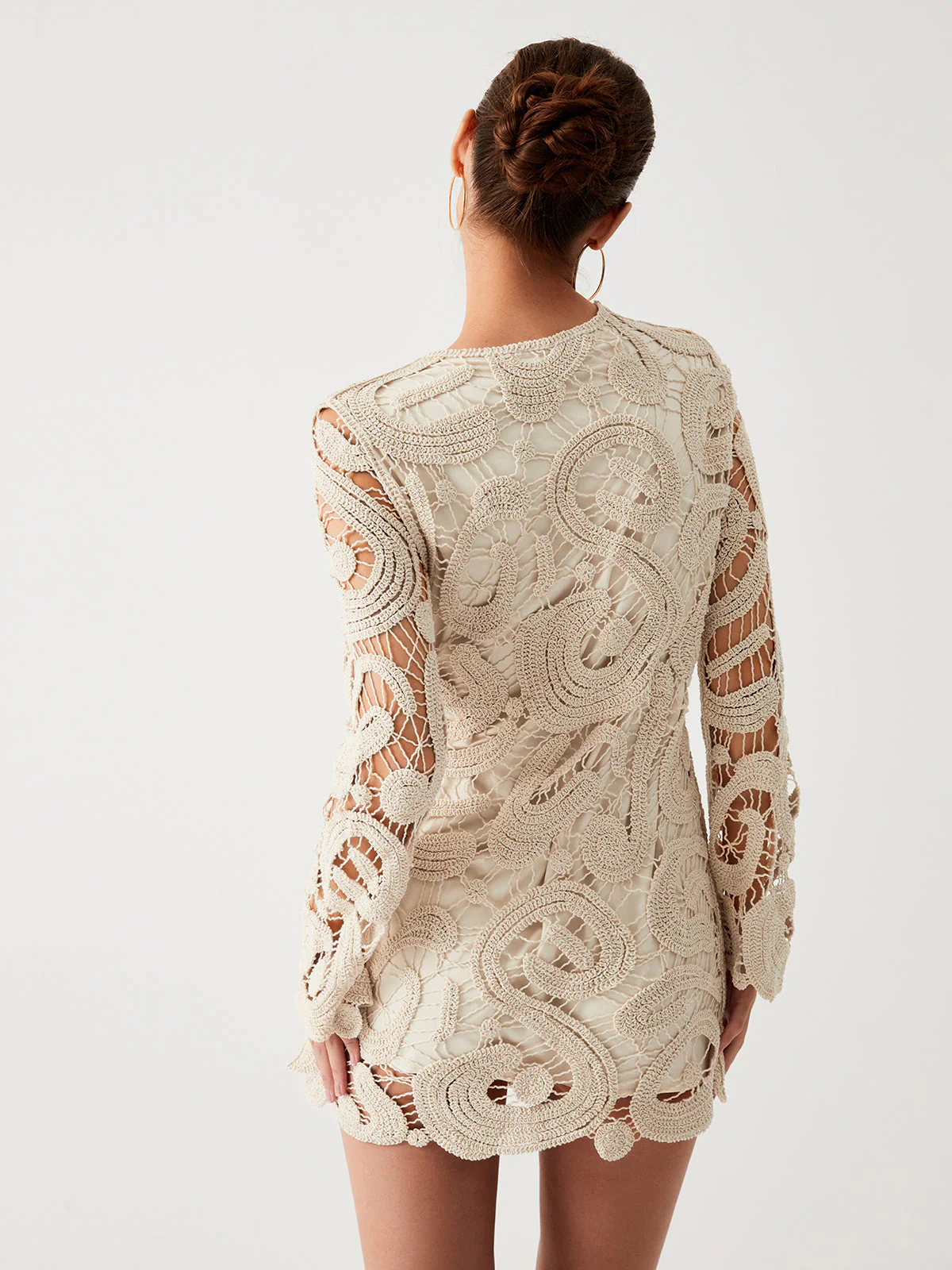 Crochet Paisley Long Trendy Sleeve Short Dress - Image 2