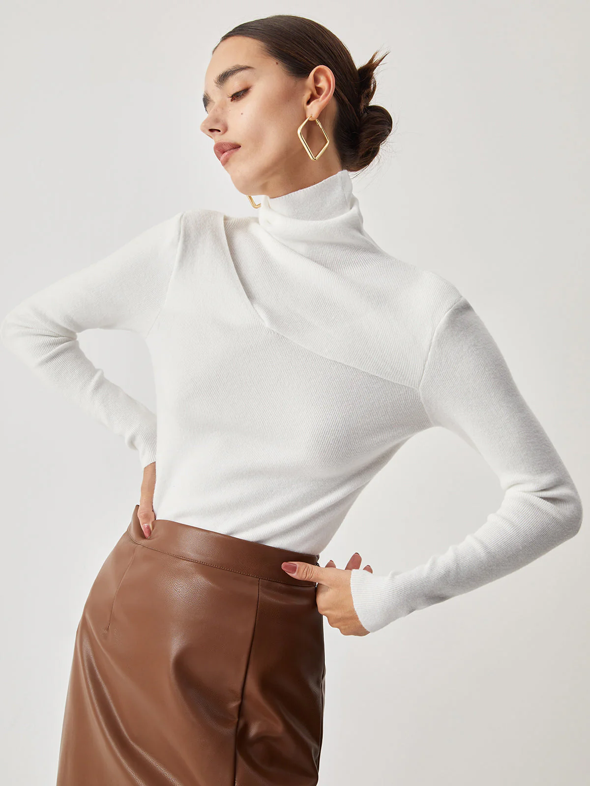Criss Cross Turtleneck Trendy Long Sleeve Knit Top - Image 12