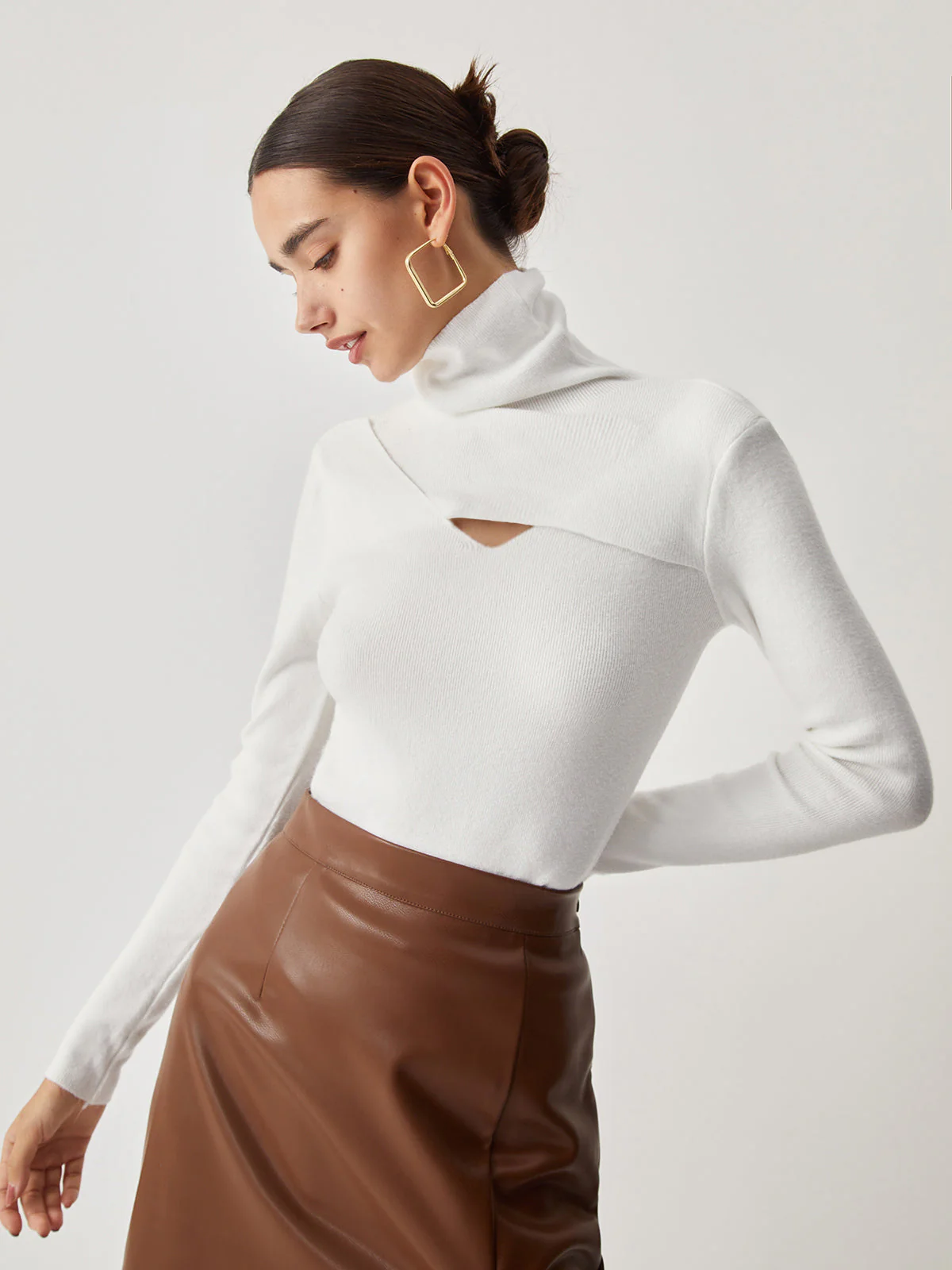 Criss Cross Turtleneck Trendy Long Sleeve Knit Top - Image 13