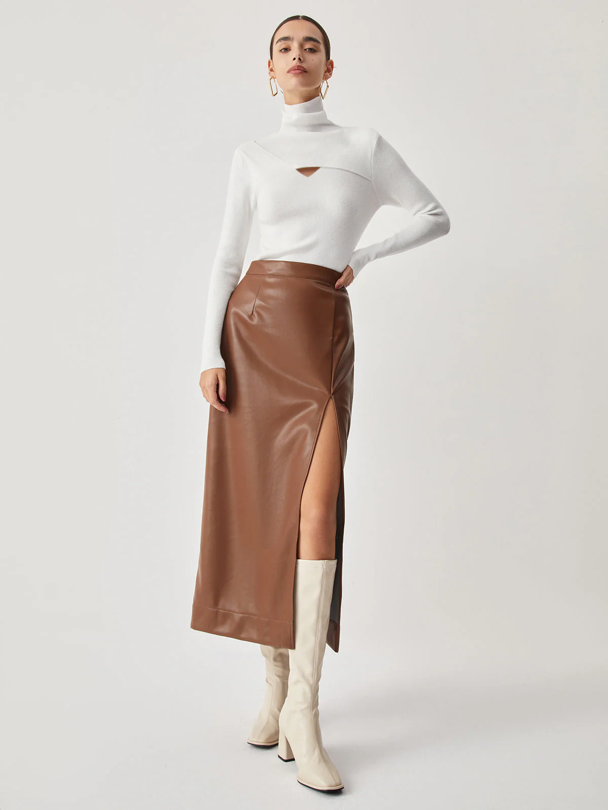 Criss Cross Turtleneck Trendy Long Sleeve Knit Top - Image 2