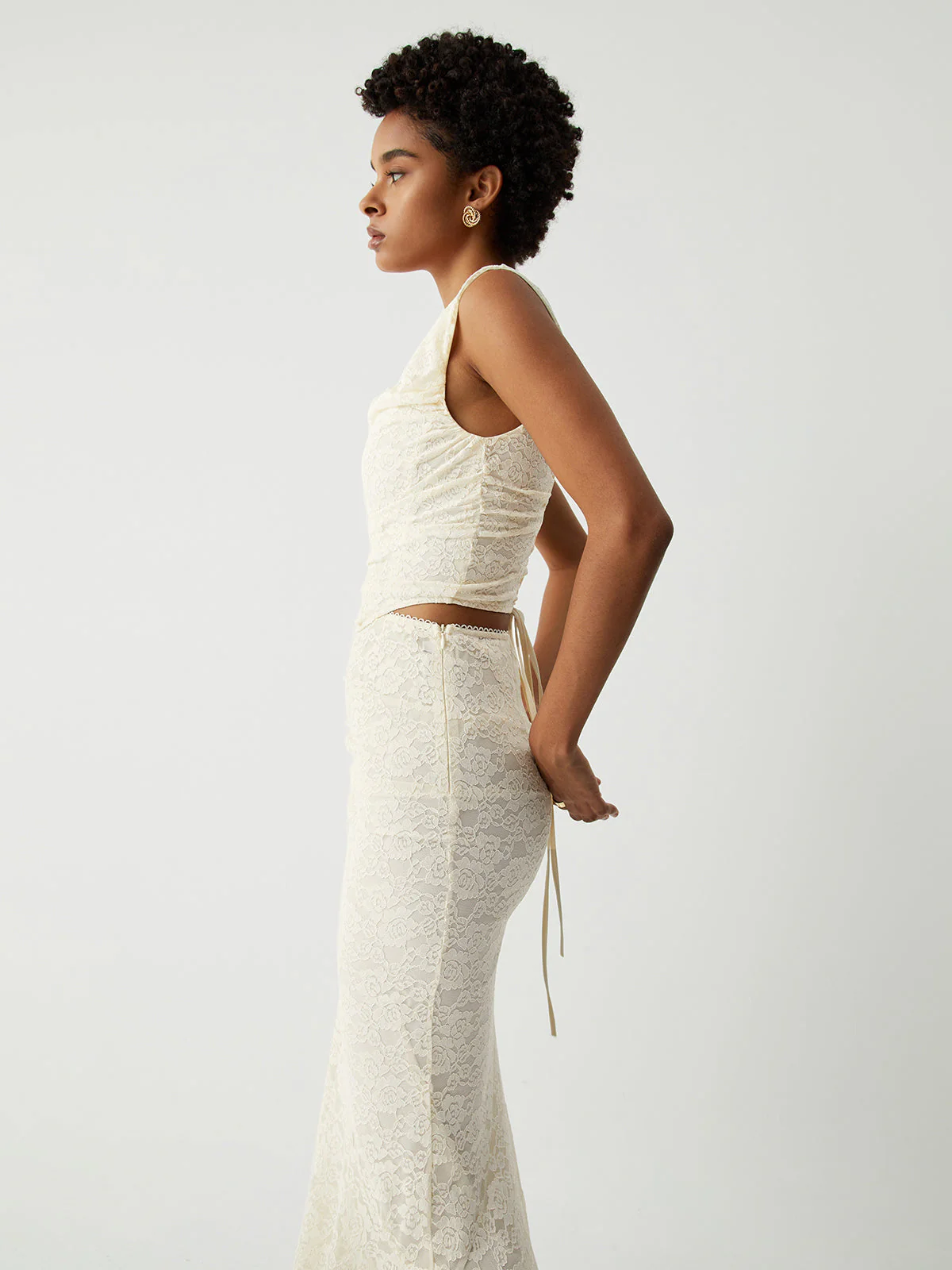 Cream Floral Lace Tie Modern Back Crop Corset Top - Image 10