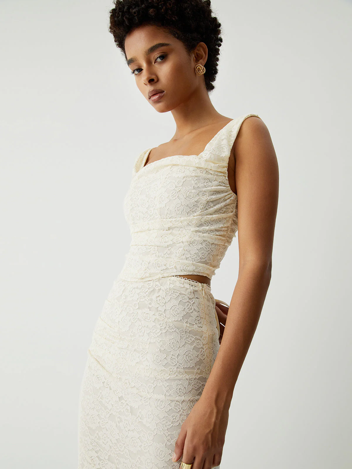 Cream Floral Lace Tie Modern Back Crop Corset Top - Image 11