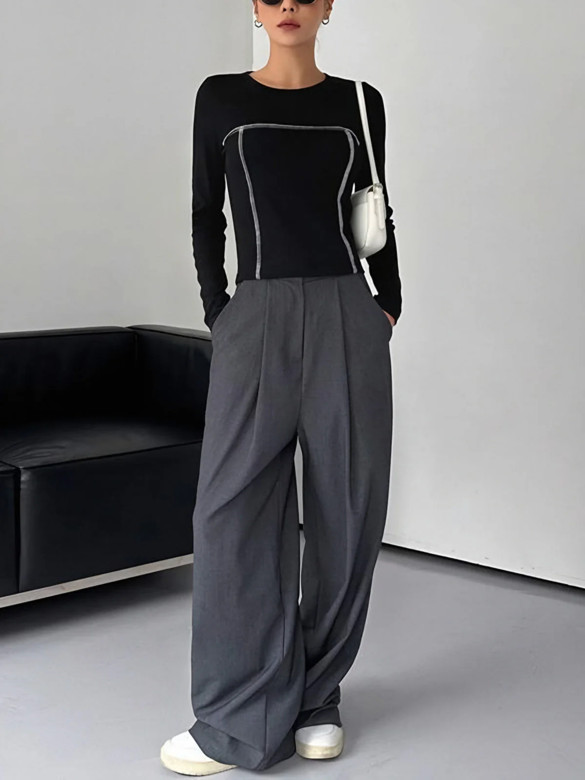 Contrast Trim Crew Trendy Neck Long Sleeve Shirt - Image 10