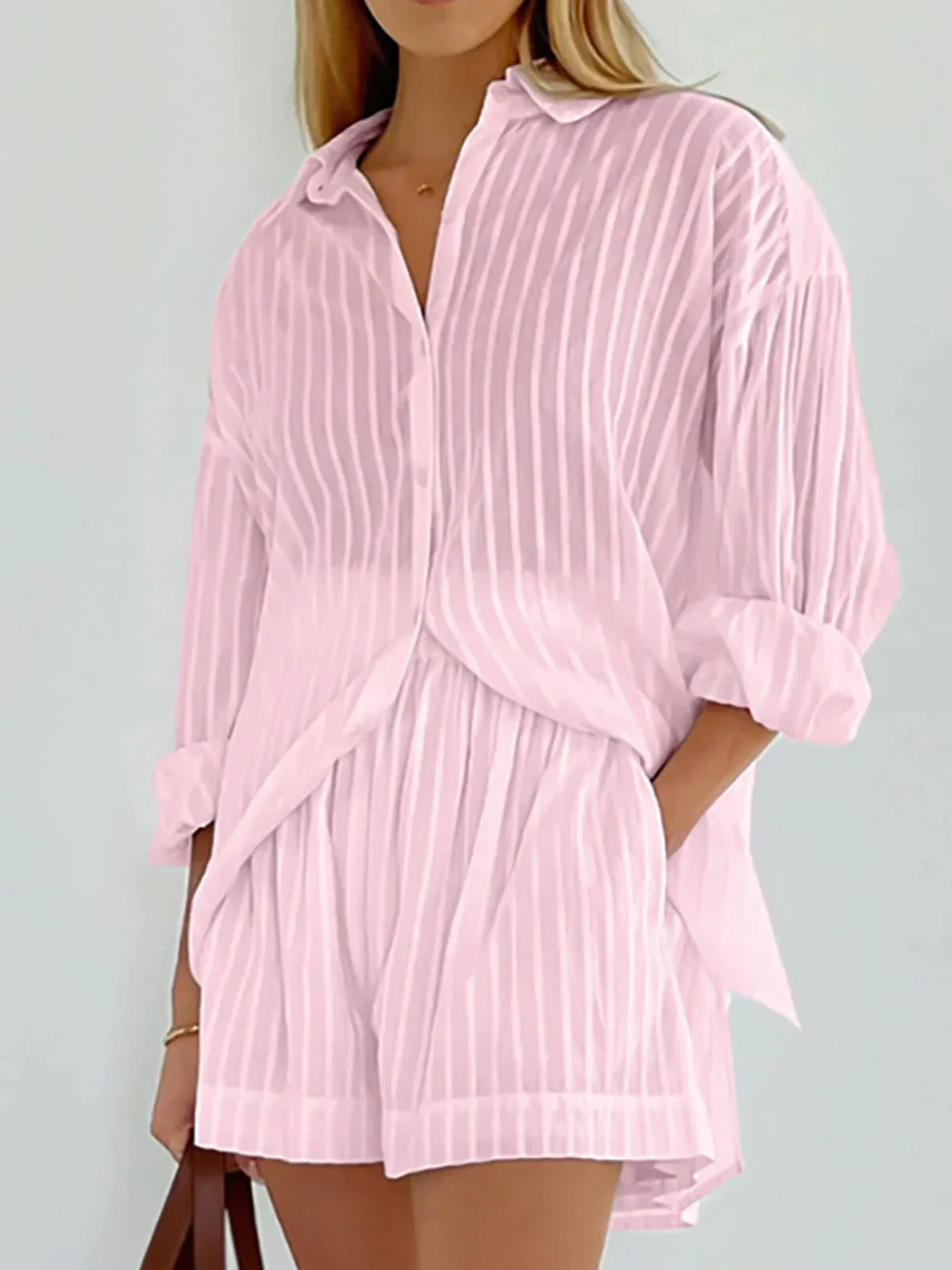 Cloud Nine Pinstripe See Modern Through Two Piece Shorts Set - Image 13