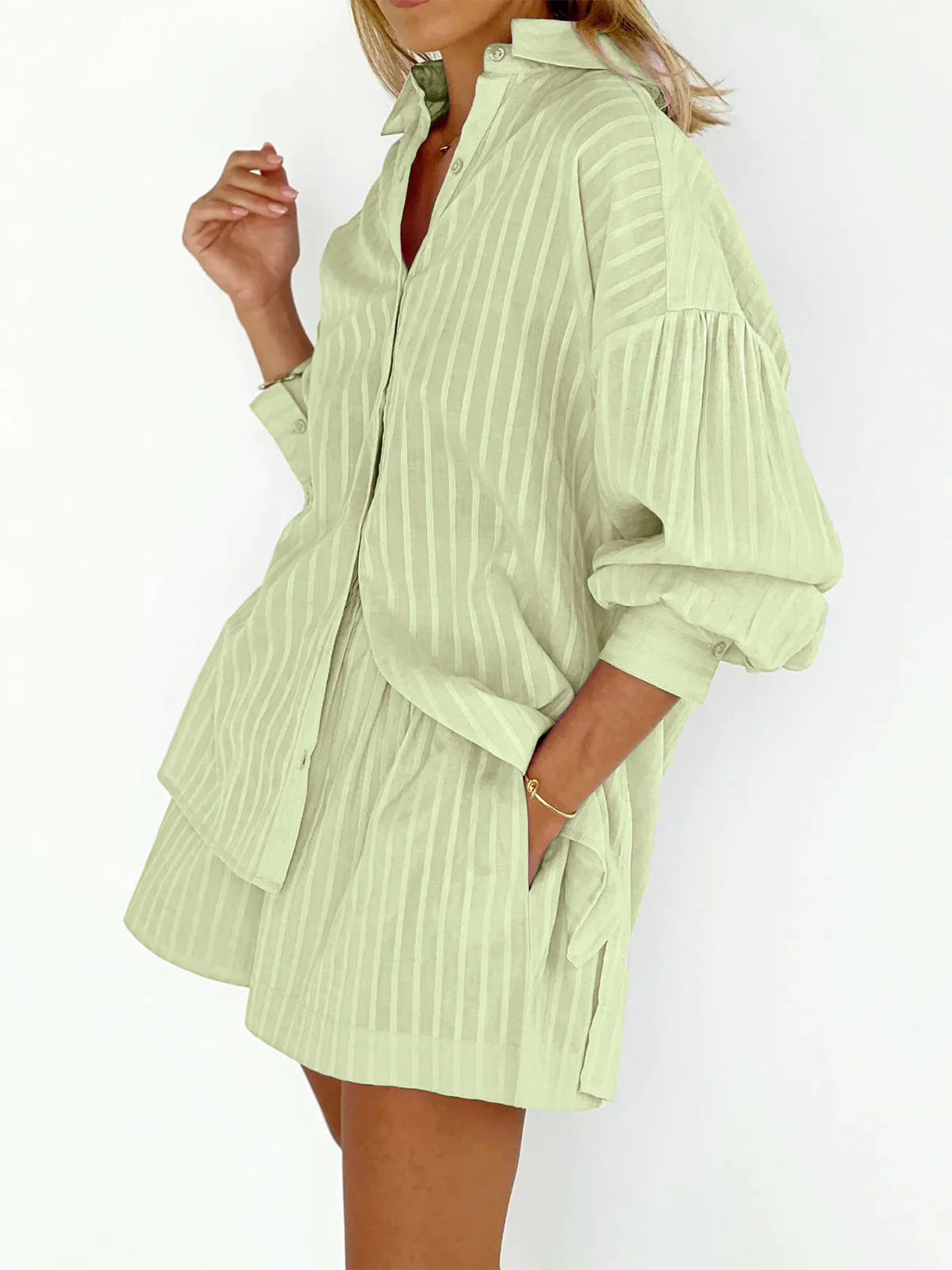Cloud Nine Pinstripe See Modern Through Two Piece Shorts Set - Image 15