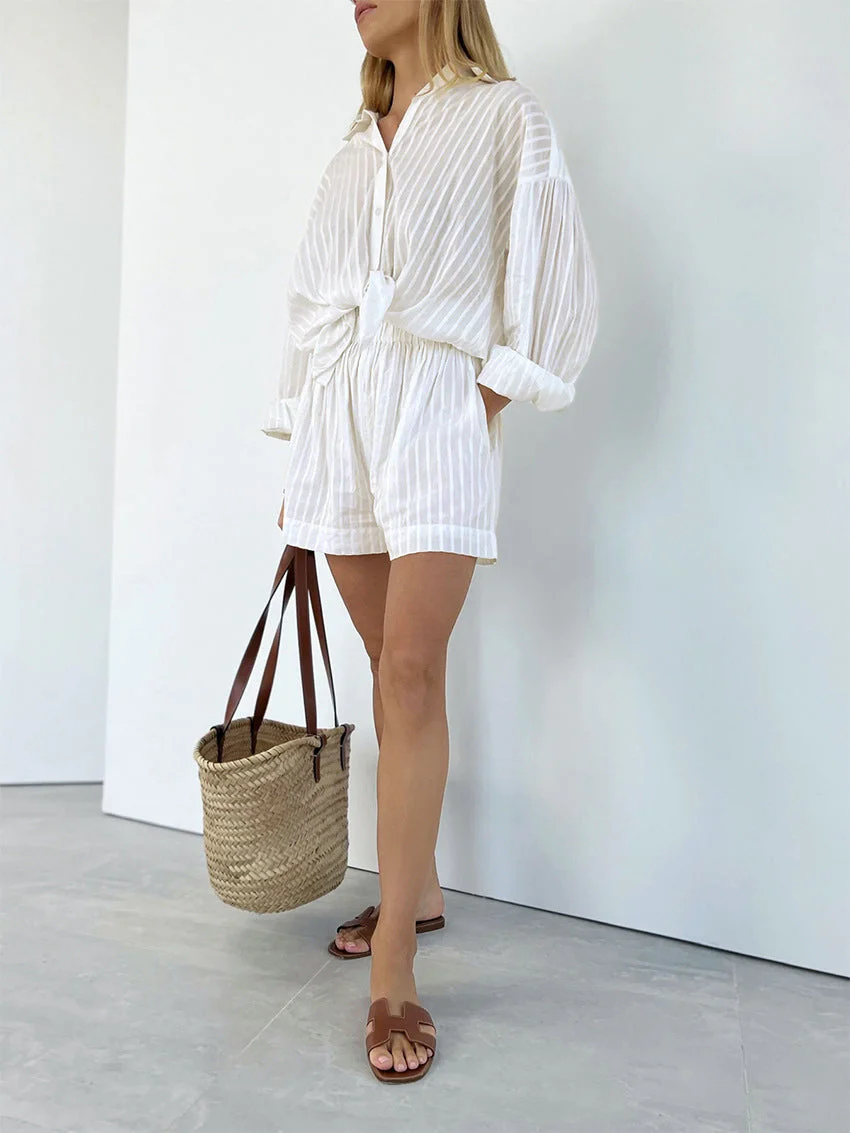 Cloud Nine Pinstripe See Modern Through Two Piece Shorts Set - Image 33
