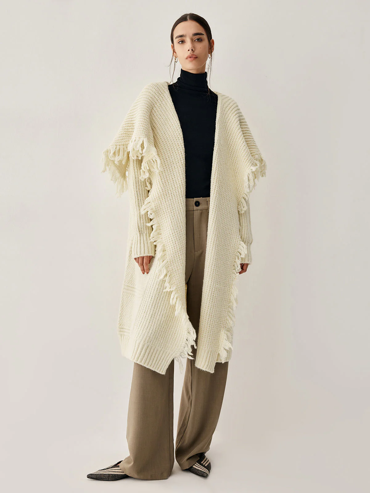 Chunky Knit Tassel Trendy Hem Poncho Cardigan - Image 10