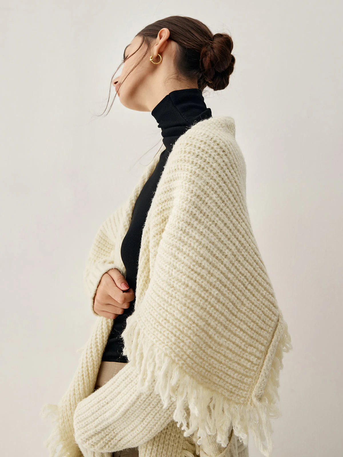 Chunky Knit Tassel Trendy Hem Poncho Cardigan - Image 14