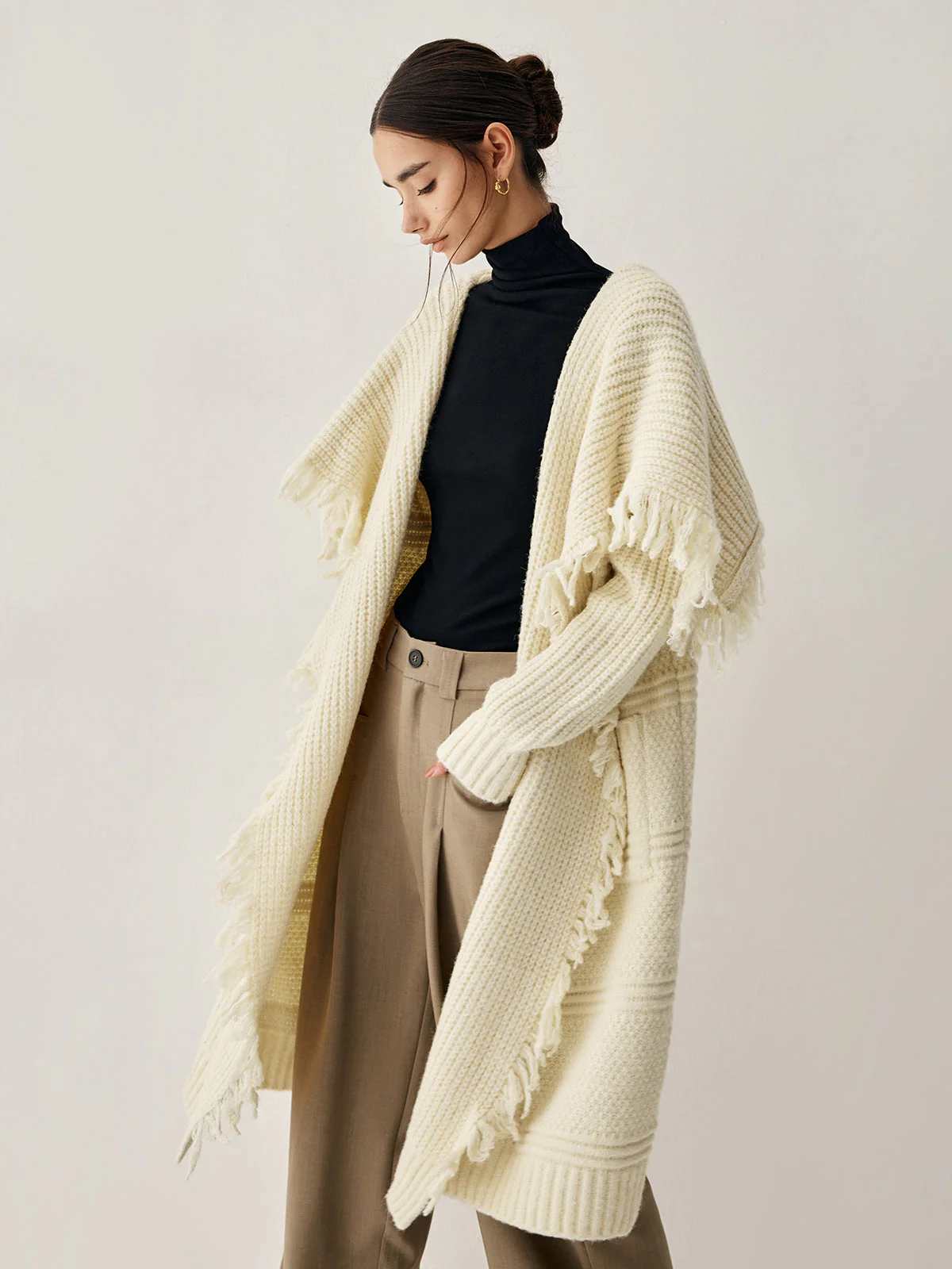 Chunky Knit Tassel Trendy Hem Poncho Cardigan - Image 17