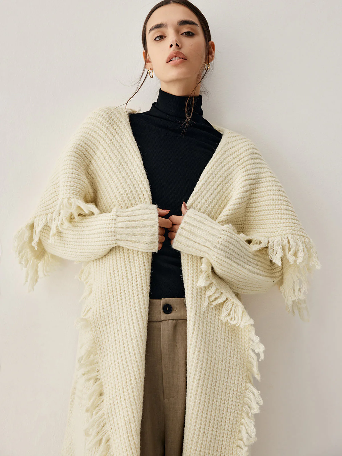Chunky Knit Tassel Trendy Hem Poncho Cardigan - Image 18