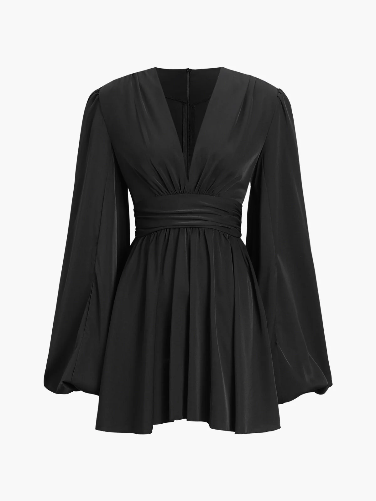 Chiffon Low Cut V-neck Modern Pleated Zip Mini Dress - Image 2