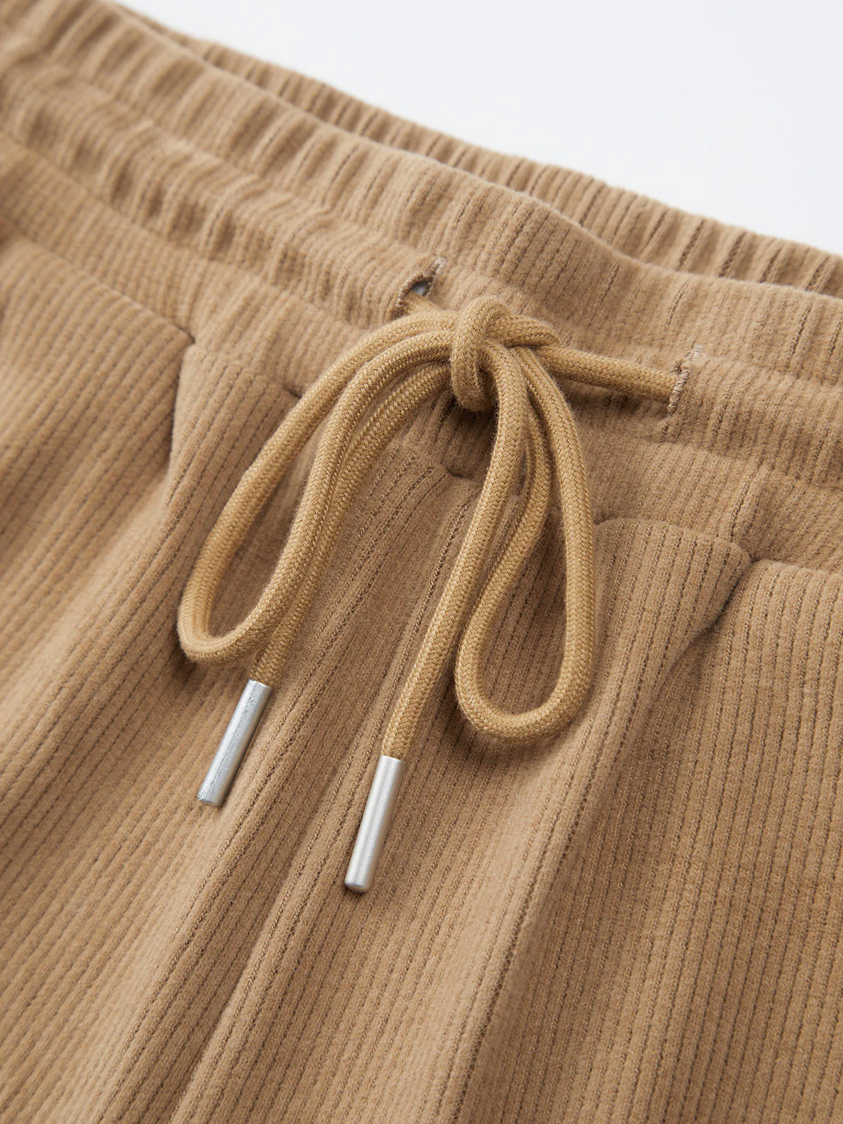 Camel Drawstring Ribbed Trendy Wide Leg Pants - Image 3