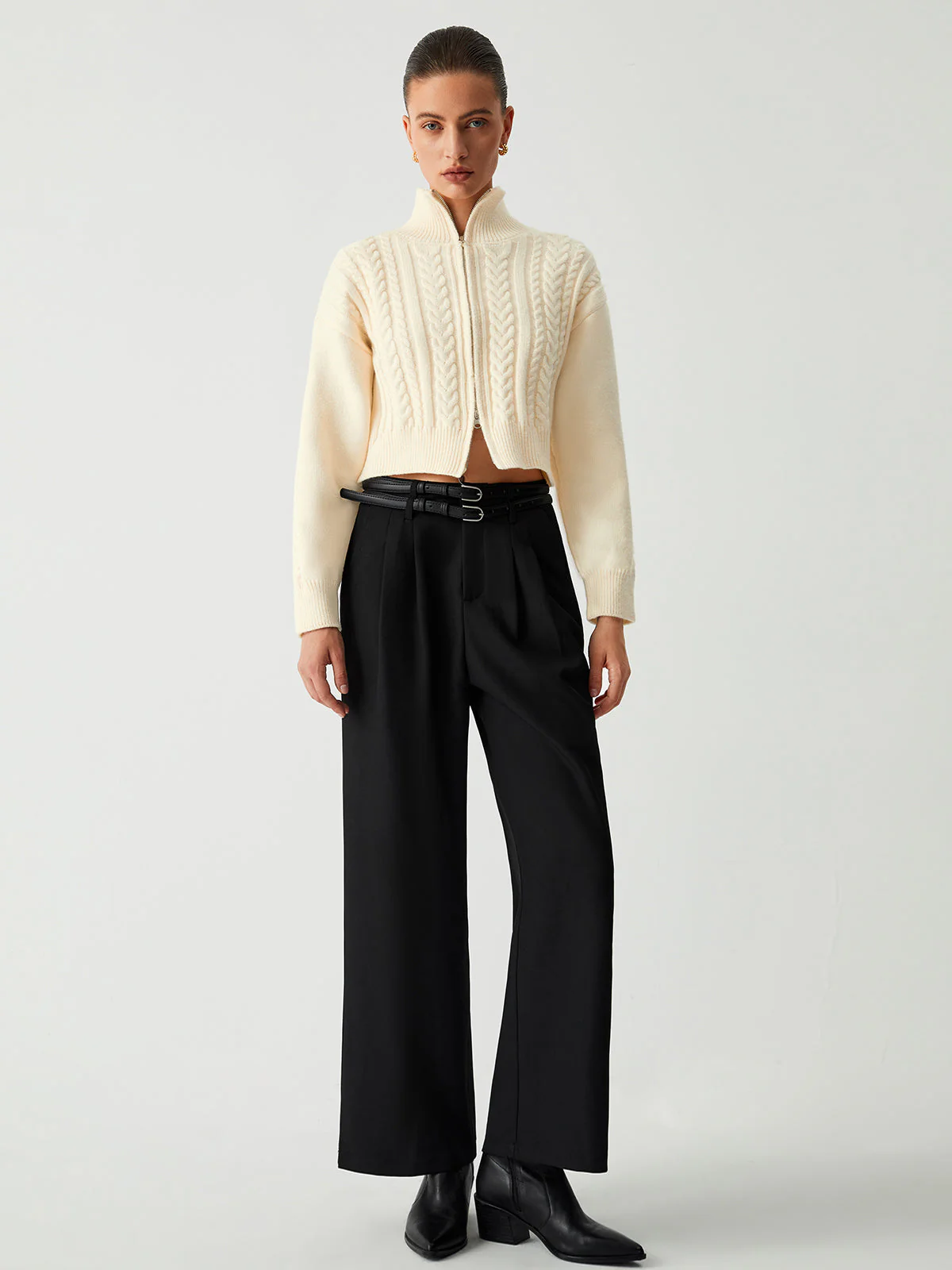 Cable Knit Two Trendy Way Zip Crop Cardigan - Image 6