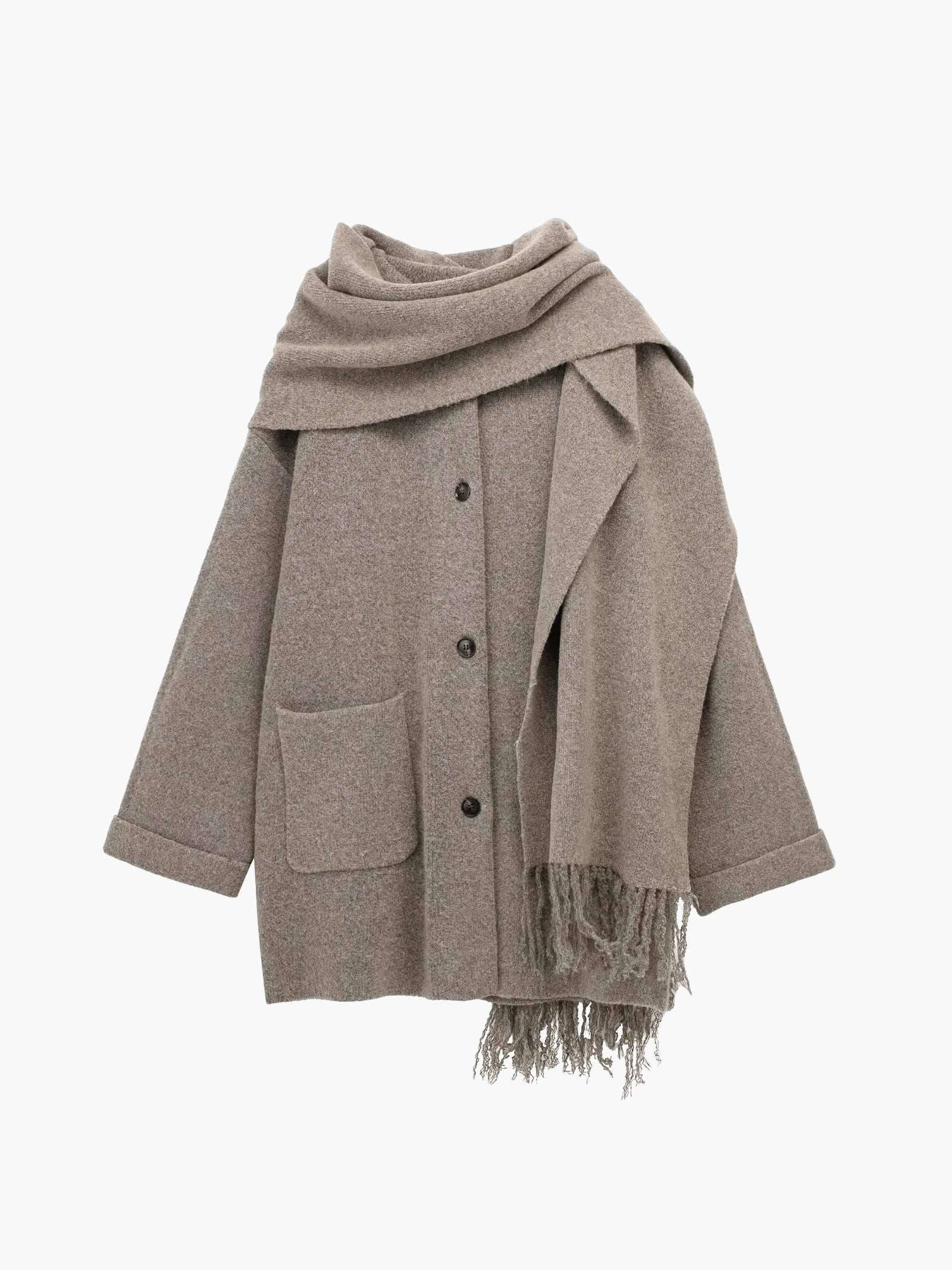Button Down Pocket Coat Modern with Matching Tassel Scarf - Image 26