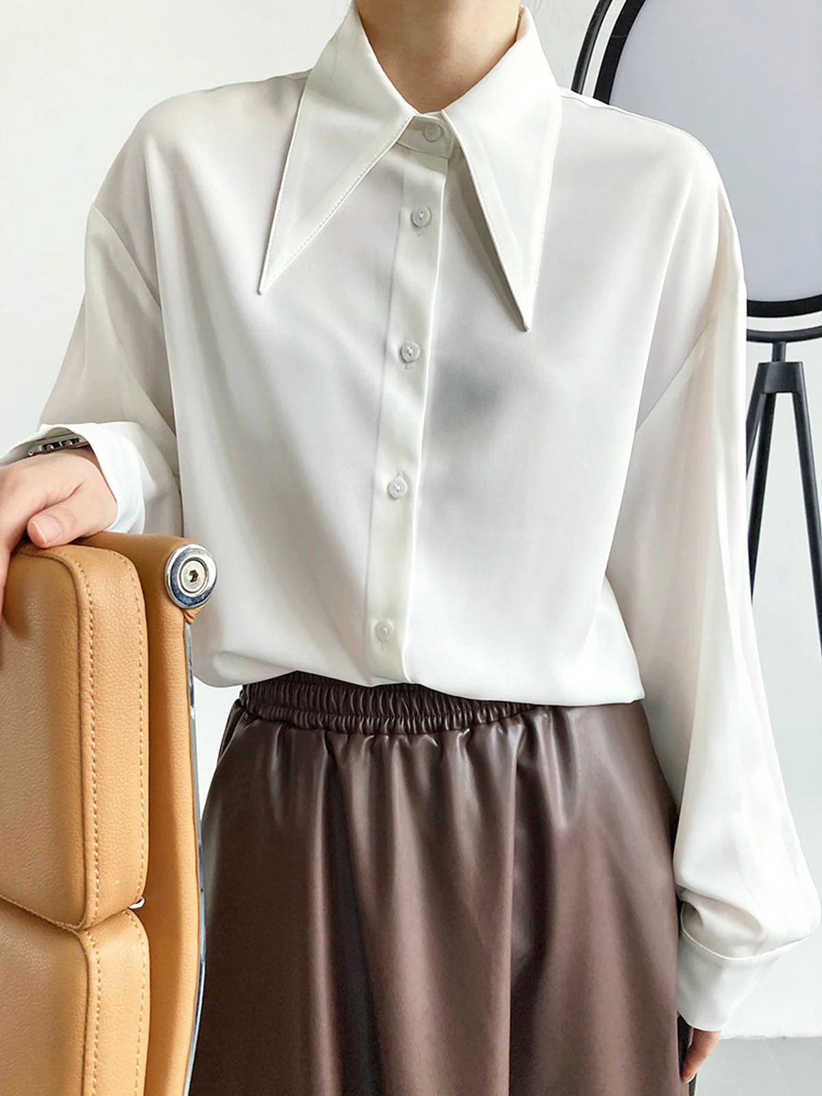 Button Down Long Trendy Sleeve Collar Shirt - Image 2