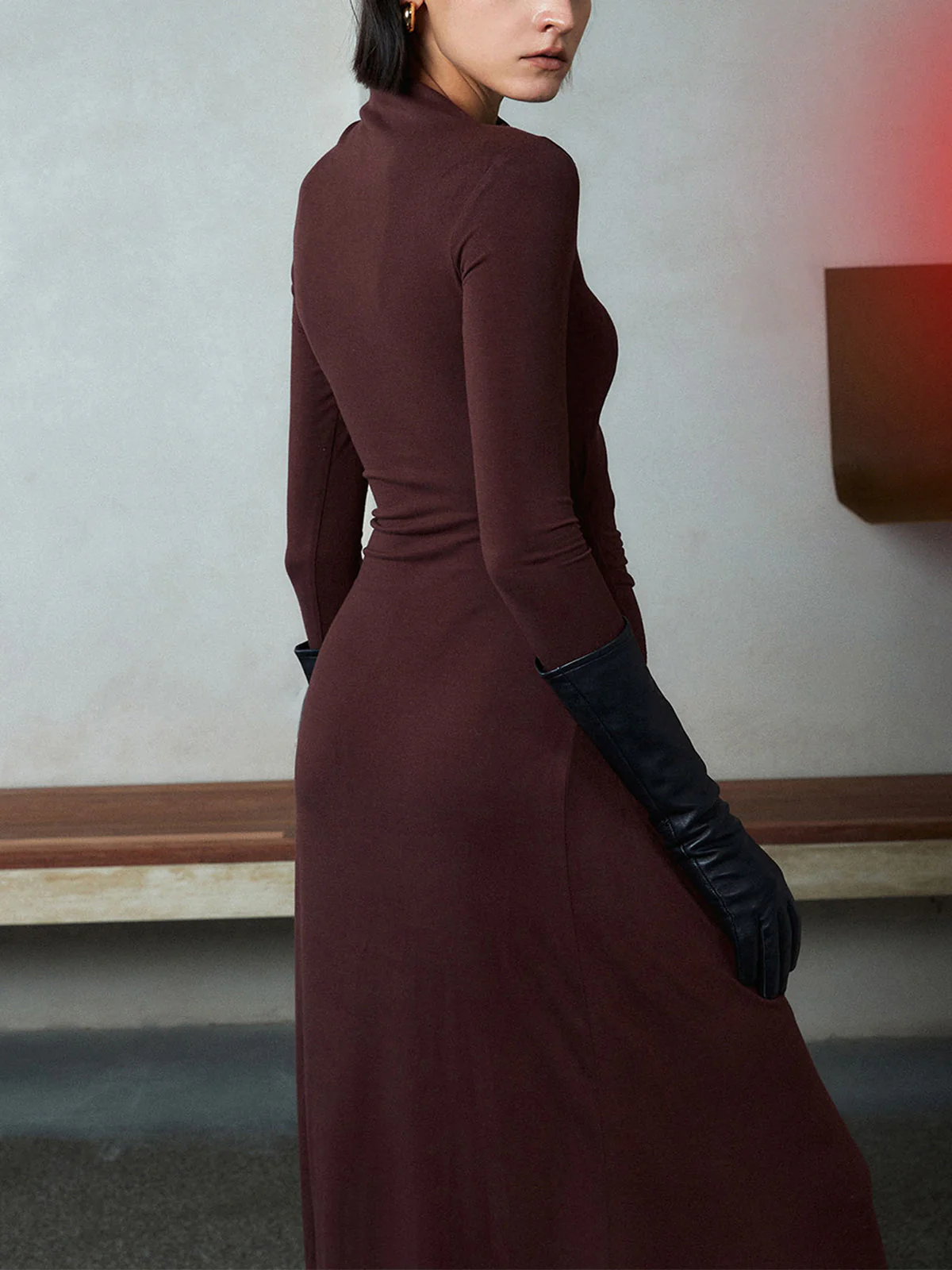 Bodycon Asymmetrical Neck Long Modern Sleeve Ruched Maxi Dress - Image 7