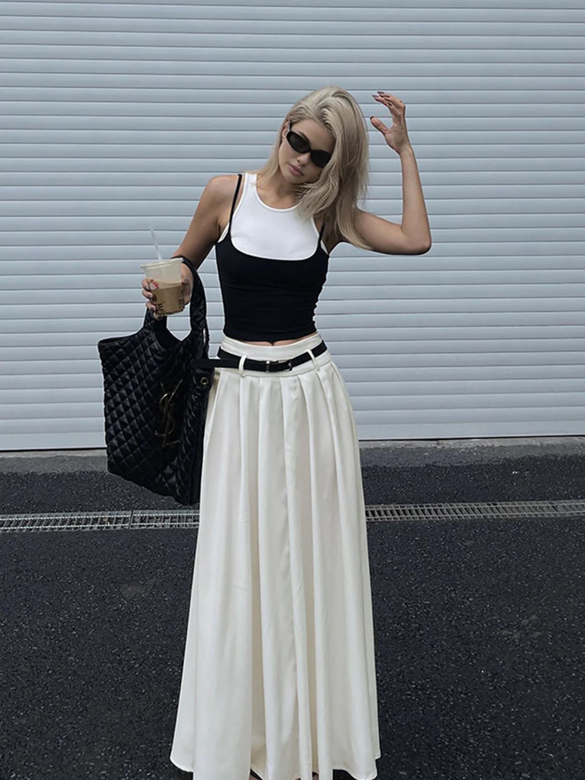Belted Pleated Graceful Long Skirt - Image 10