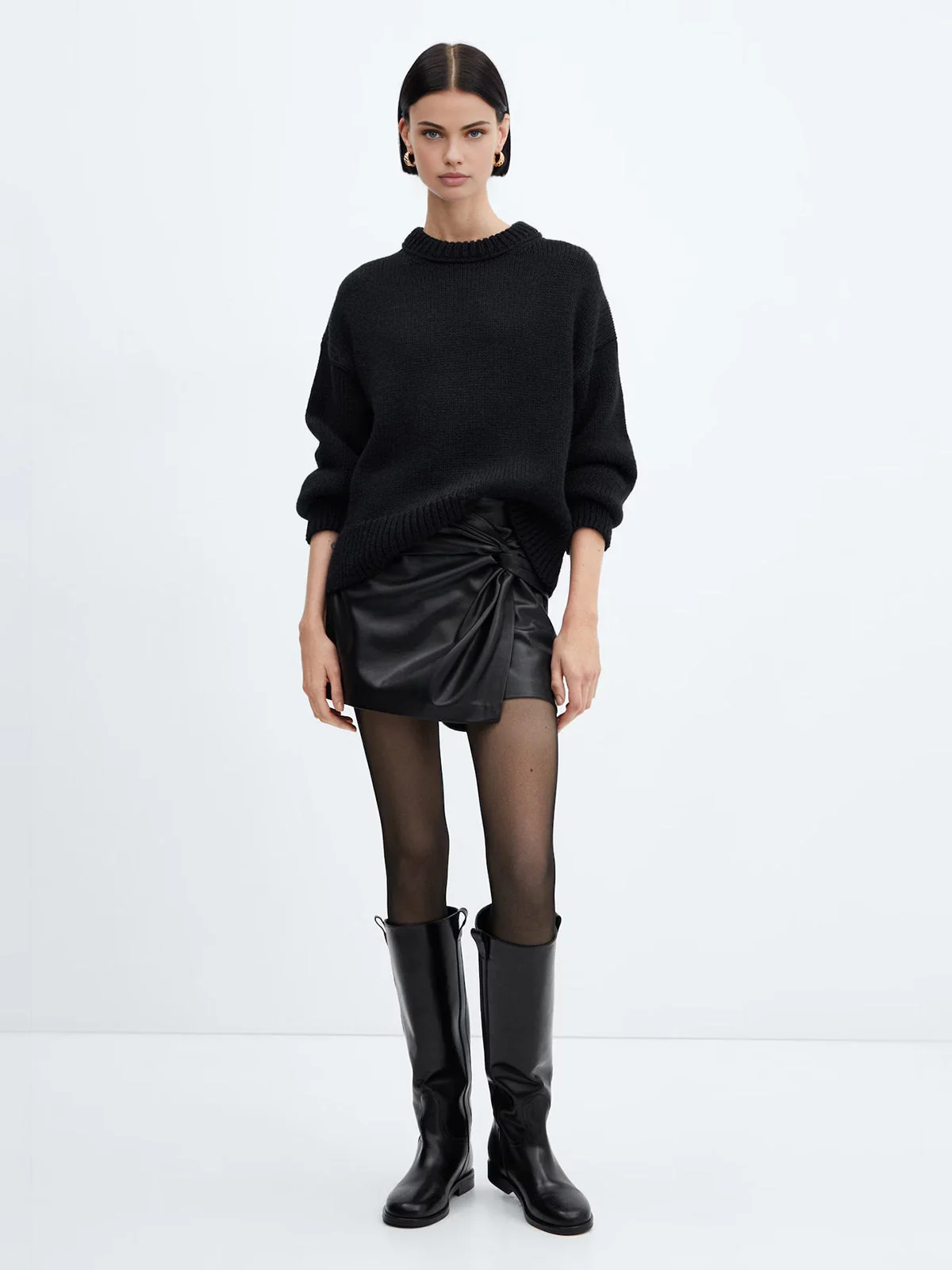 Asymmetrical Pleated Twisted Trendy Faux Leather Mini Skirt - Image 13