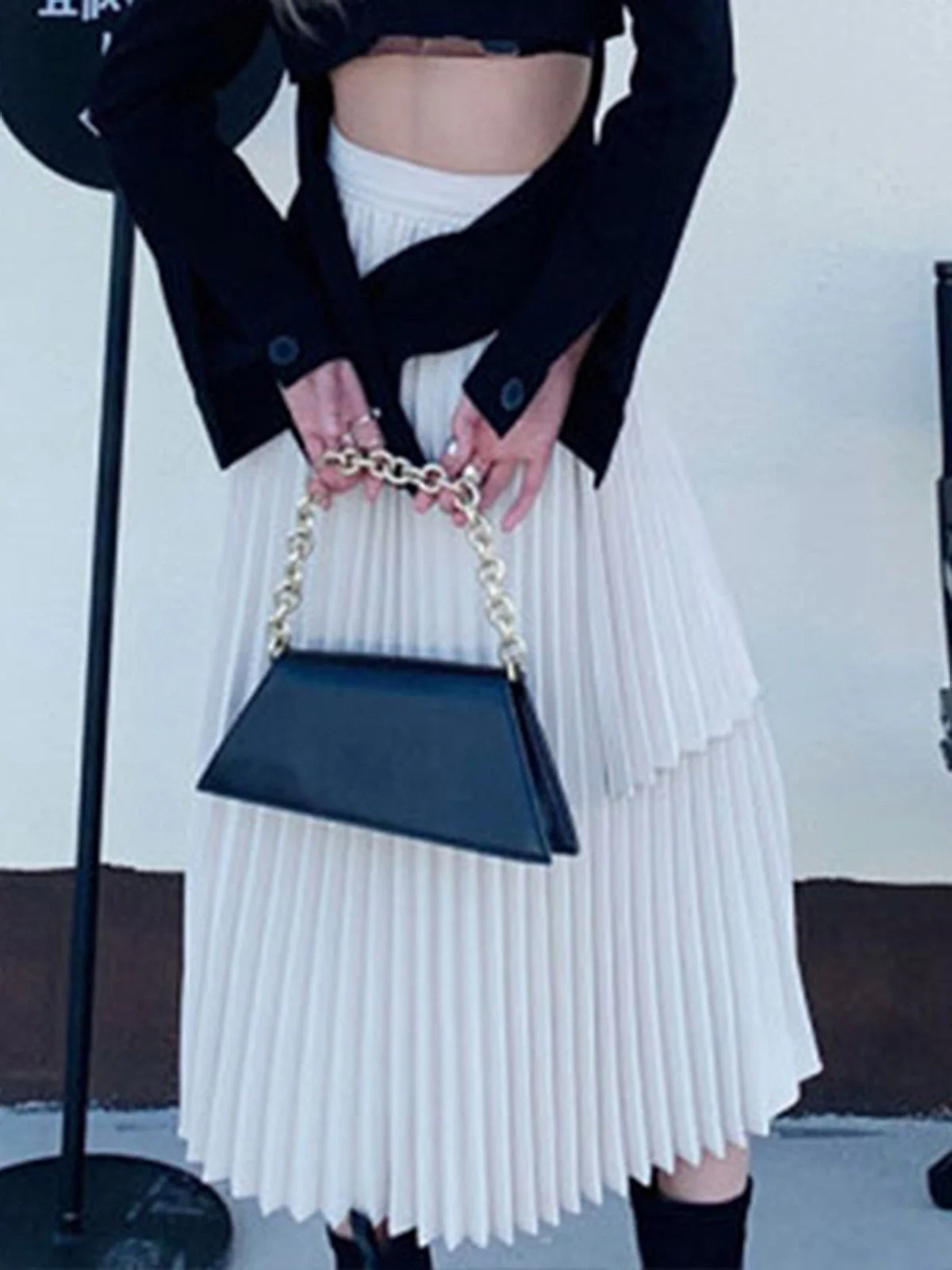 Asymmetrical Pleated Graceful Layered Midi Skirt - Image 7