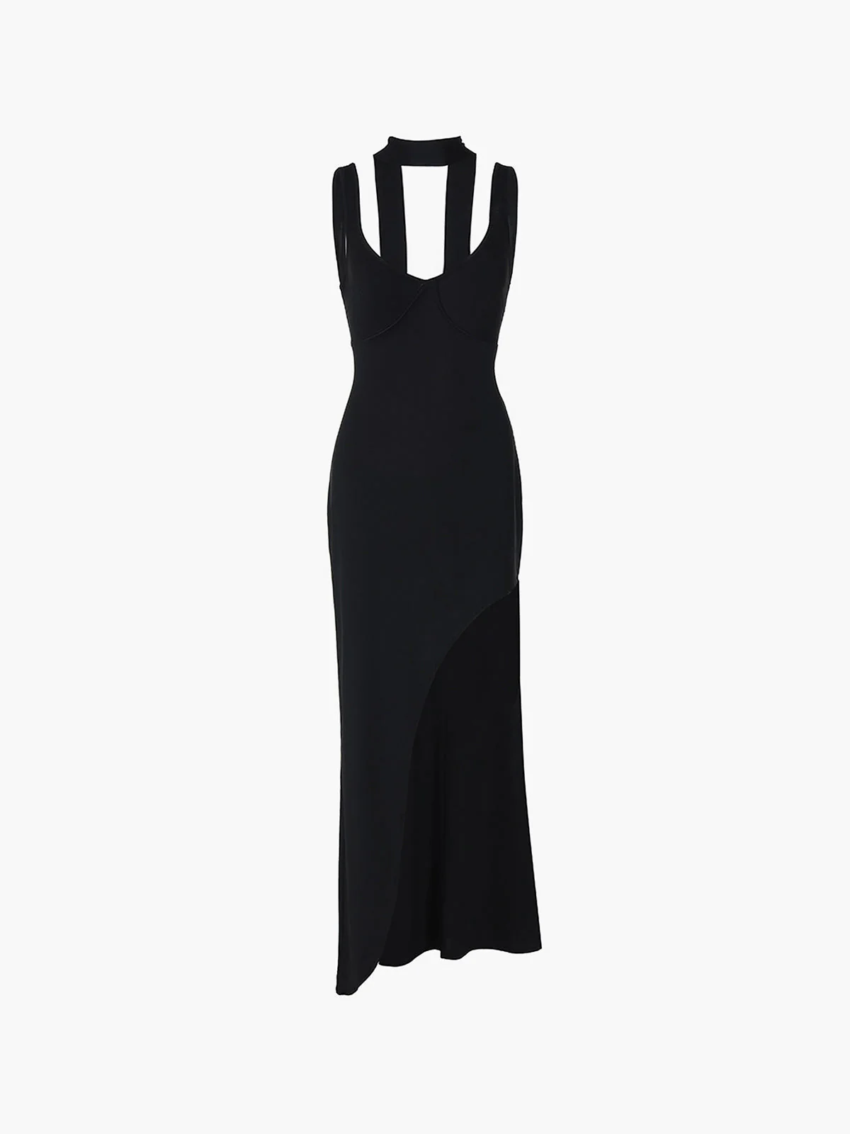 Asymmetrical Hem Backless Trendy Split Maxi Dress - Image 3