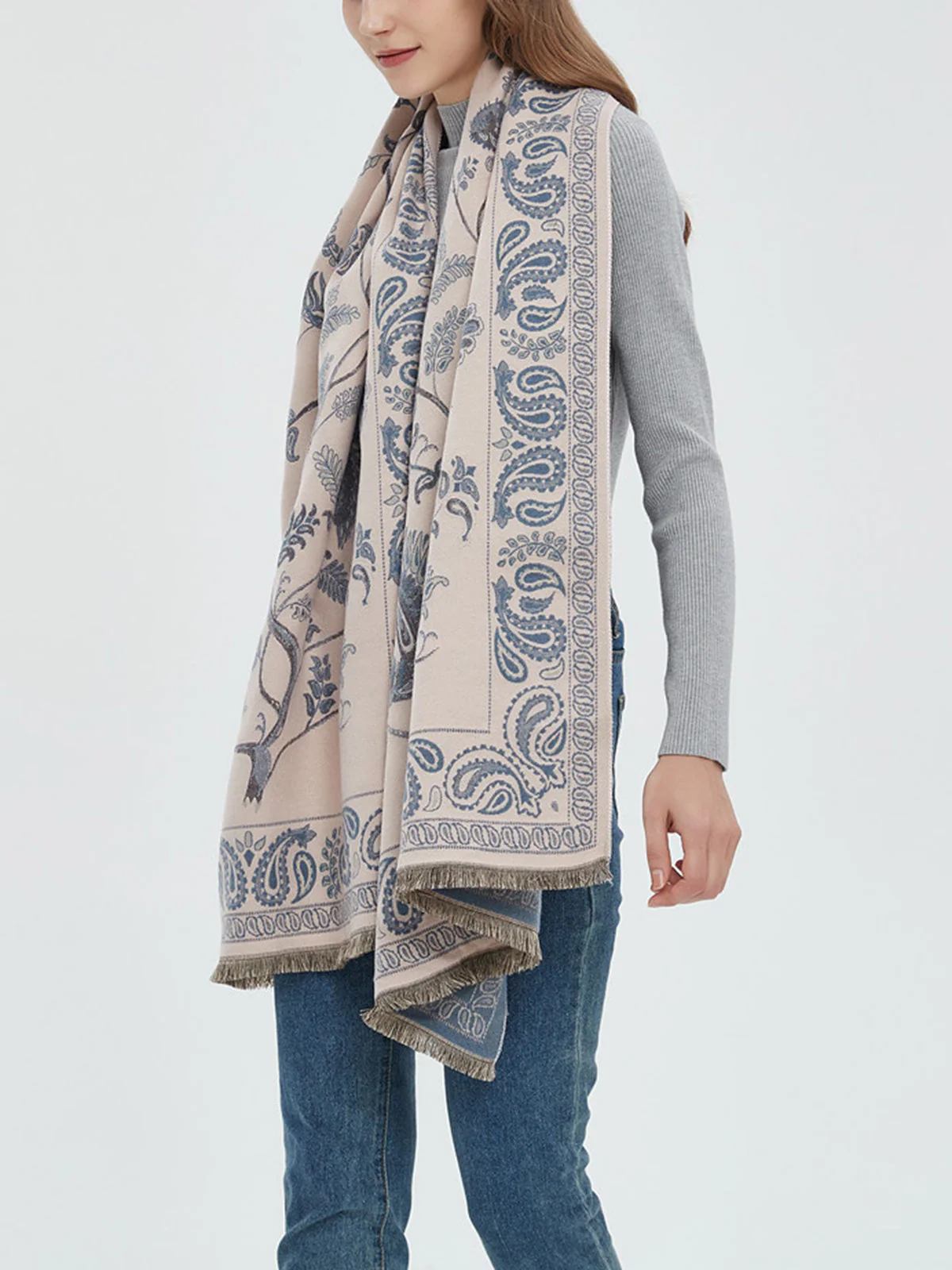 Winter Warm Toile Trendy De Jouy Tassel Scarf - Image 7
