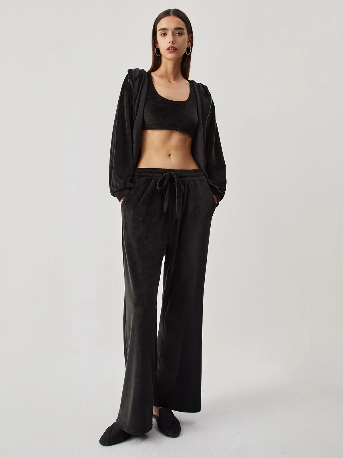 Velvet Hoodie Three Trendy Piece Pants Set - Image 17