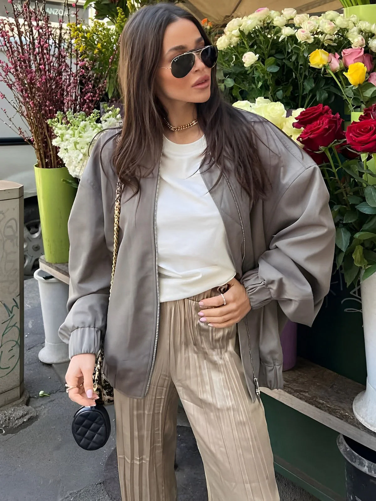 Utility Pockets Graceful Bomber Jacket - Image 11