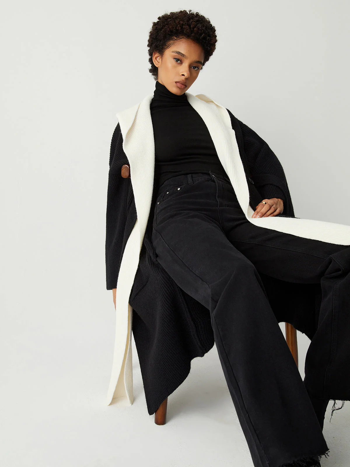 Two Tone Hooded Trendy Belted Longline Cardigan - Image 12